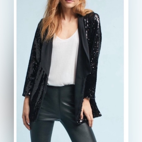 Cartonnier Jackets & Blazers - NWT Anthropoogie Cartonnier Black Sequined Tuxedo Blazer
